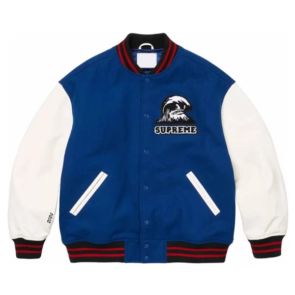 Blue Supreme Wave Wool Varsity Jacket