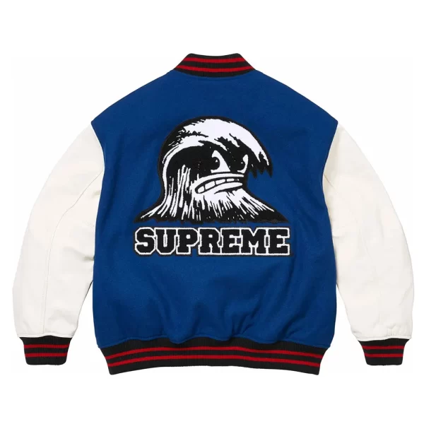 Blue Supreme Wave Wool Varsity Jackets