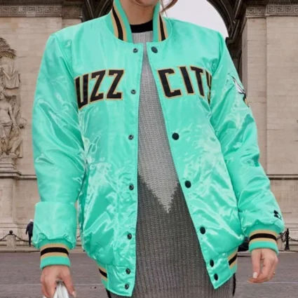Buzz City Charlotte Hornets Aqua Blue Satin Jacket