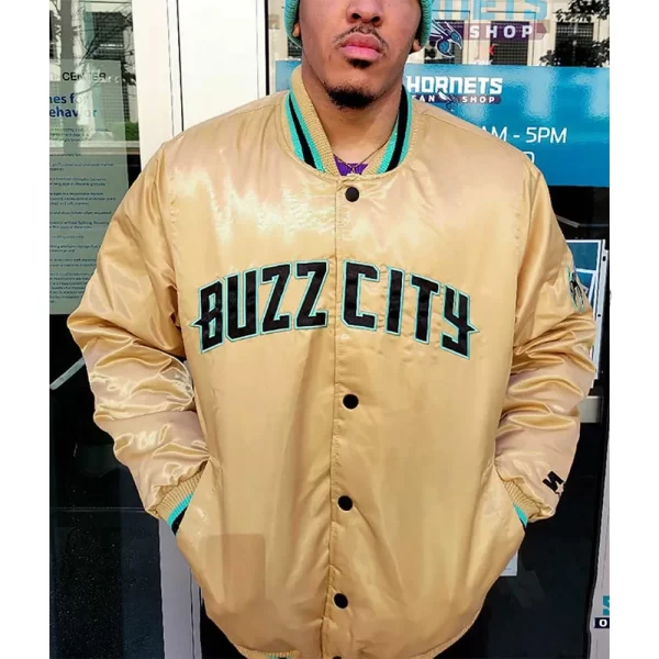 Charlotte Hornets Buzz City Pastel Orange Varsity Satin Jacket