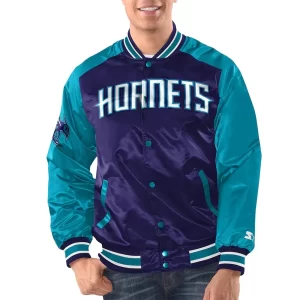 Charlotte Hornets Renegade Purple & Teal Varsity Satin Jacket