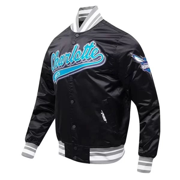 Charlotte Hornets Script Tail Black Satin Jacket