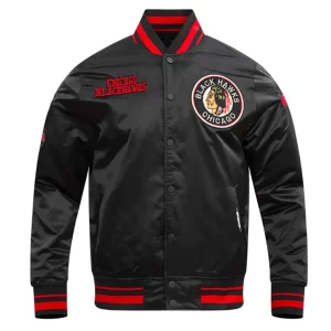 Chicago Blackhawks Retro Classic Rib Black Satin Jacket