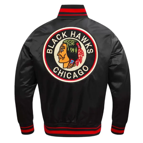 Chicago Blackhawks Retro Classic Rib Black Satin Jackets