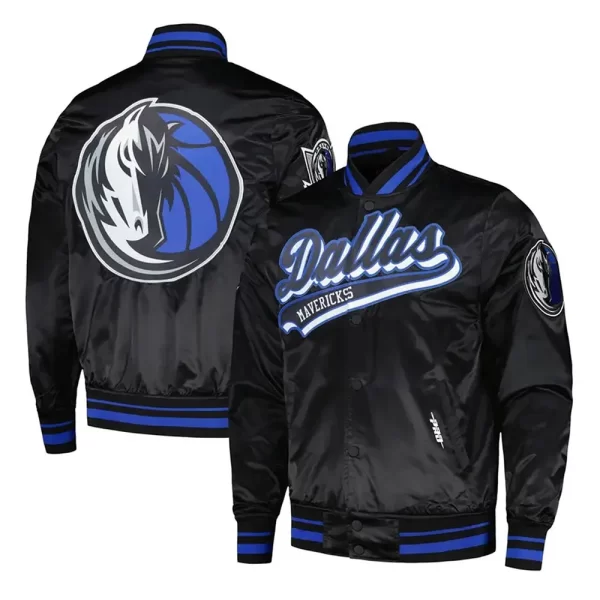 Dallas Mavericks Script Tail Full-Snap Black Satin Jacket