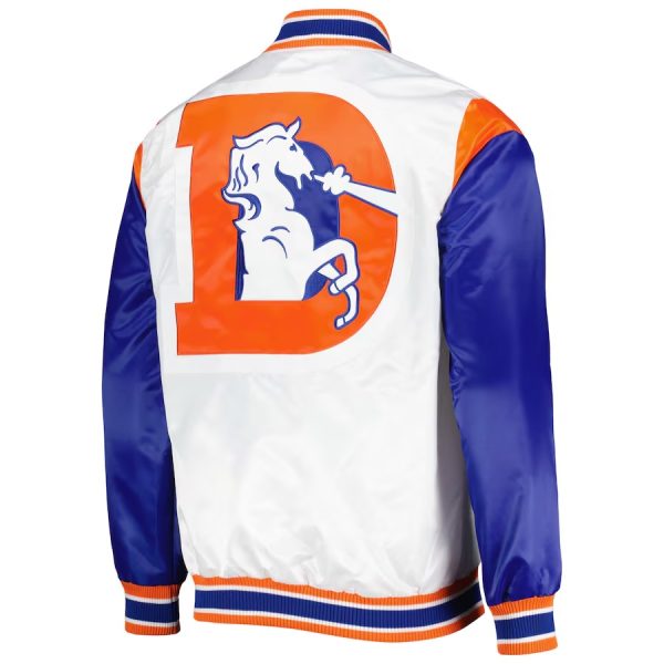 Denver Broncos Throwback Warm Up Pitch Satin Varsity Jacket