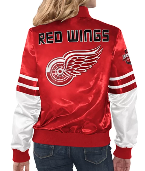 Detroit Red Wings Tie Breaker Red and White Varsity Satin Jacket