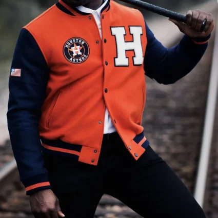 Houston Astros Blue and Orange Varsity Wool Jacket