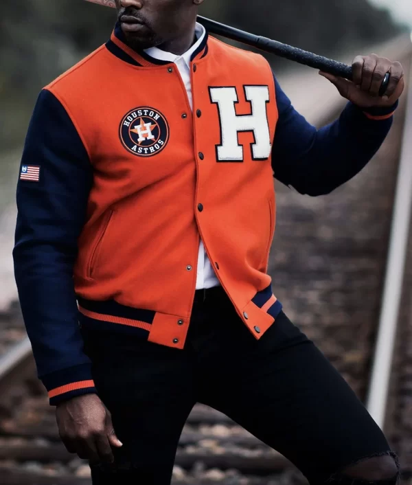 Houston Astros Blue and Orange Varsity Wool Jacket