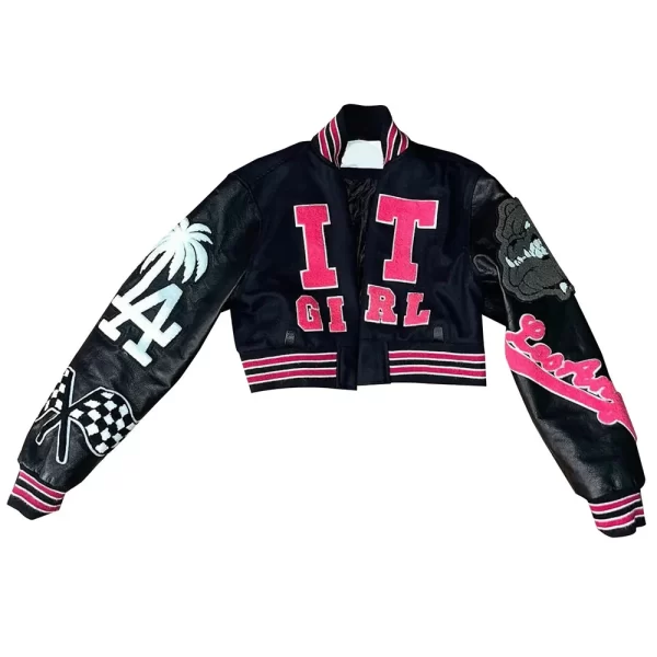 It Girl Marlenciaga Angel Black Varsity Jacket