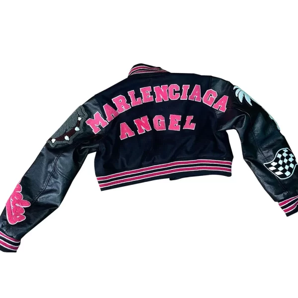 Marlenciaga Angel It Girl Cropped Black Varsity Wool Jacket