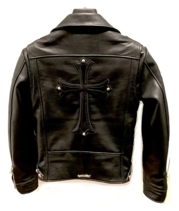 Mens Chrome Hearts Motorcycle Black Leather Jacket