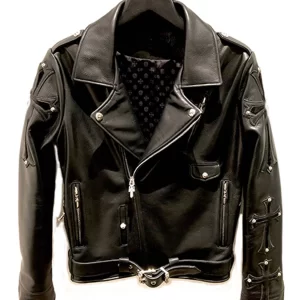 Mens Chrome Hearts Motorcycle Leather Black Jacket