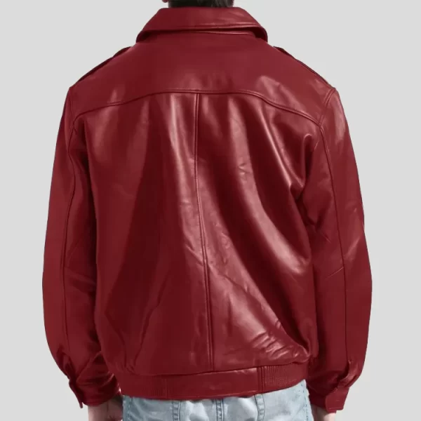 Men's Fashion Real Leather Red Bomber Jacket