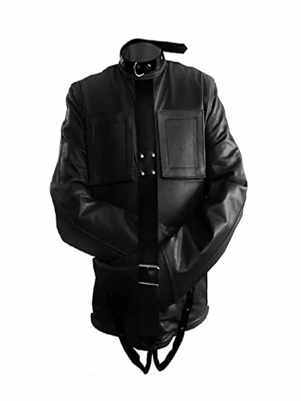 Mens Genuine Leather Black Strait Jacket