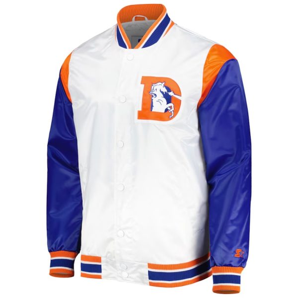 Men's Starter Denver Broncos Throwback Warm Up Pitch Satin Full-Snap Varsity Jacket