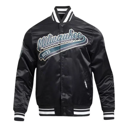 Milwaukee Bucks Script Tail Black Satin Jacket