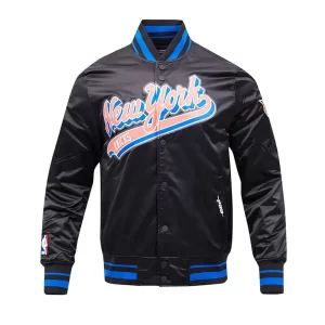 New York Knicks Script Tail Black Satin Jacket