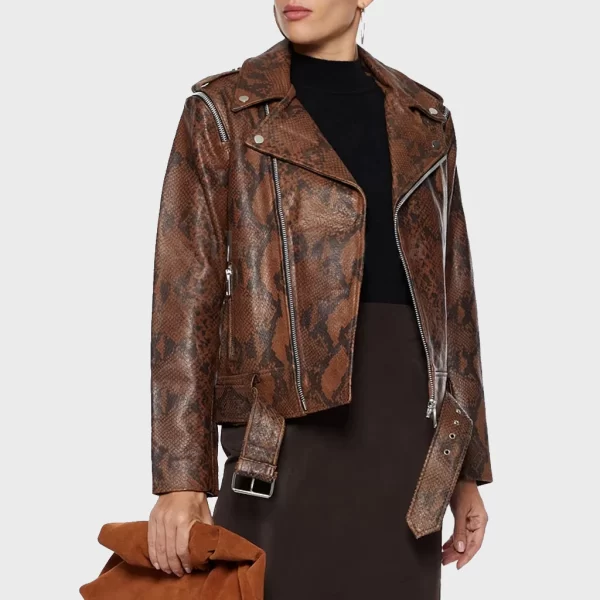 Snake Print Women's Print Leather Biker Jacket