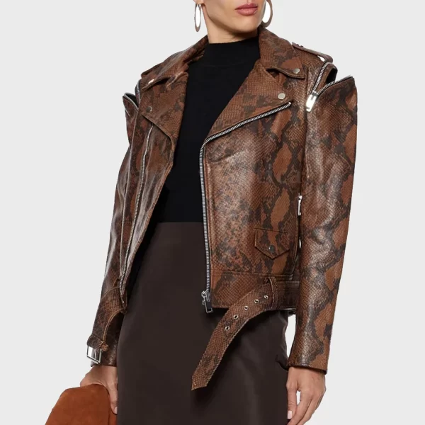 Snake Print Women's Skin Print Leather Biker Jacket