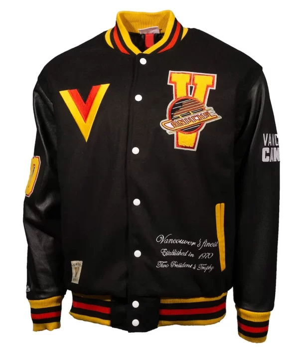 Vancouver Canucks Black Letterman Jacket