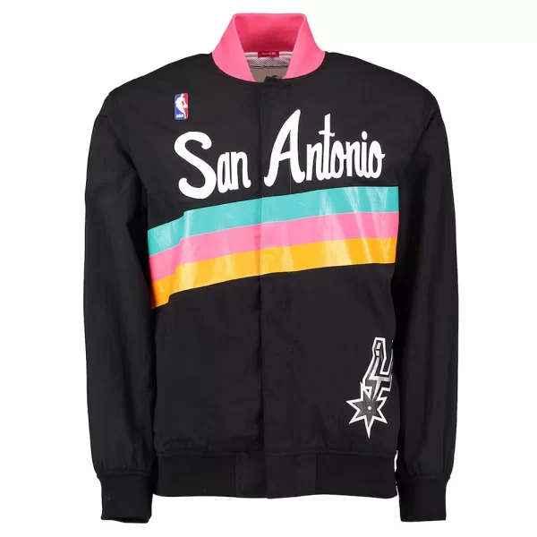 Warm Up San Antonio Spurs Black Satin Jacket