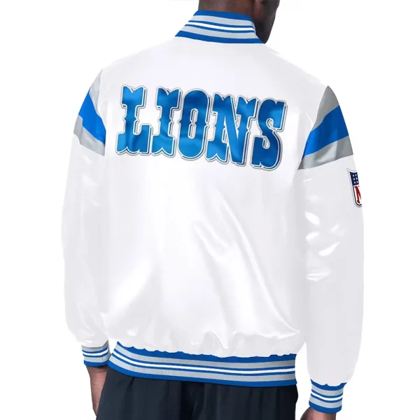 White Detroit Lions Midweight Varsity Satin Jacket