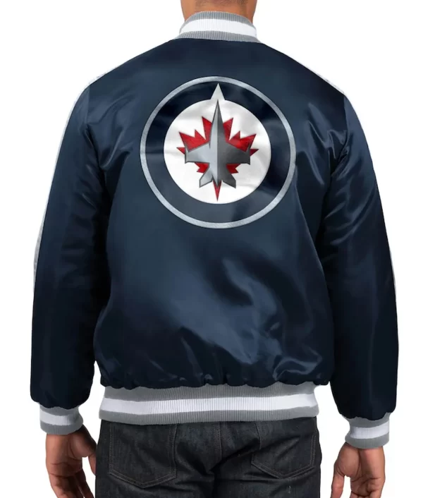 Winnipeg Jets O-Line Navy Varsity Satin Jacket