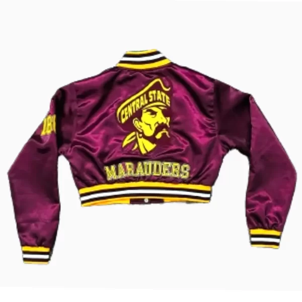 Women’s Central State University Cropped Maroon Satin Jacket