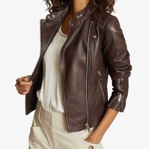 Women’s Chocolate Brown Leather Biker Jacket