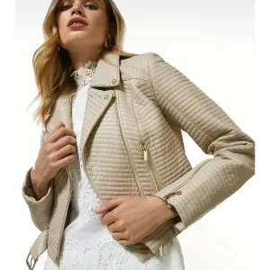 Women’s Cream SheepSkin Leather Biker Jacket