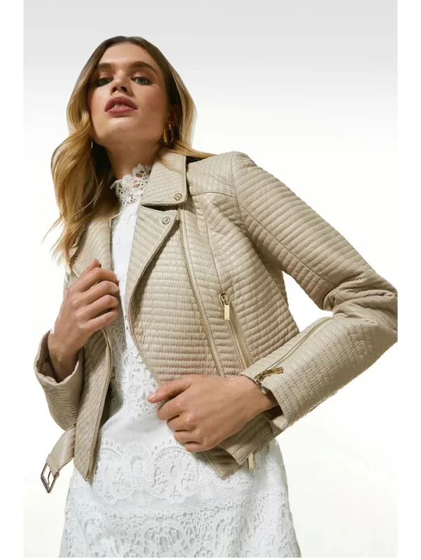 Women’s Cream SheepSkin Leather Biker Jacket