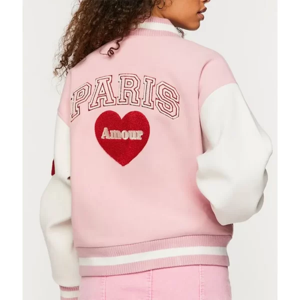 Amour Paris Pink & White Varsity Wool Jacket