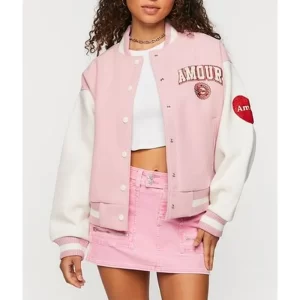 Amour Paris Pink Wool Varsity Jacket
