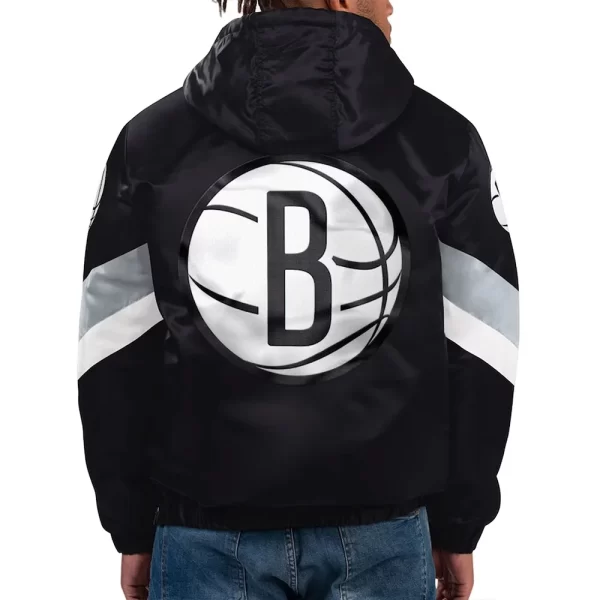 Black Brooklyn Nets Force Play Hoodie Half-Zip Satin Jacket