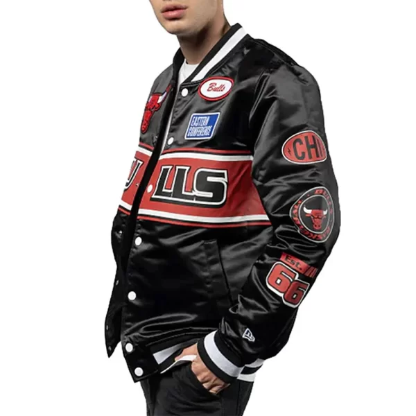 Black Chicago Bulls 2024 Rally Drive Full-Snap Satin Jacket