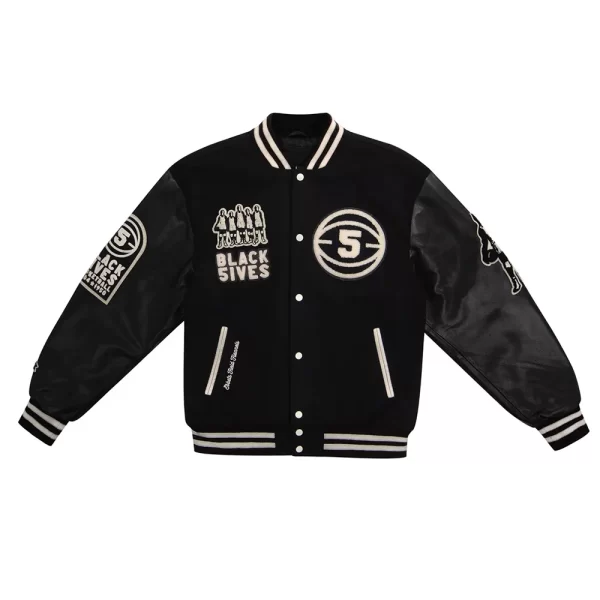 Black Fives Basketball Wool Varsity Jacket