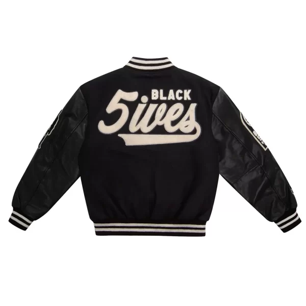 Black Fives Varsity Full-Snap Black Wool Jacket