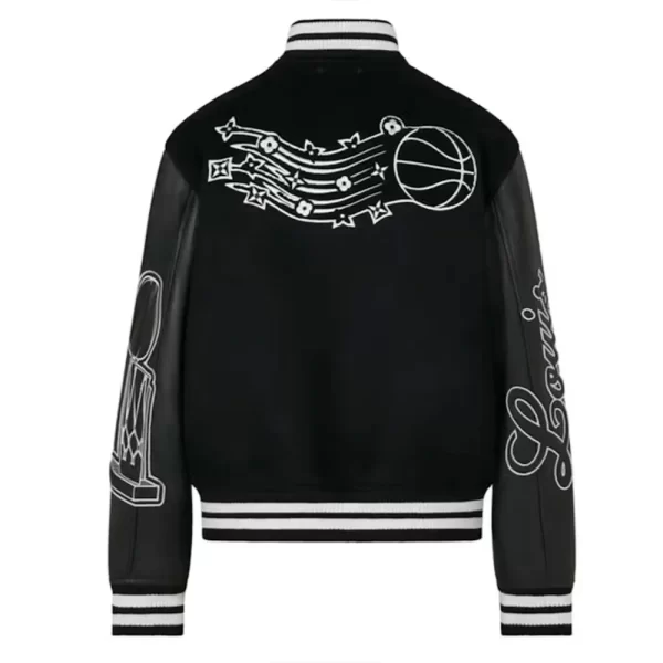 Black NBA LV Basketball Varsity Button Wool Jacket