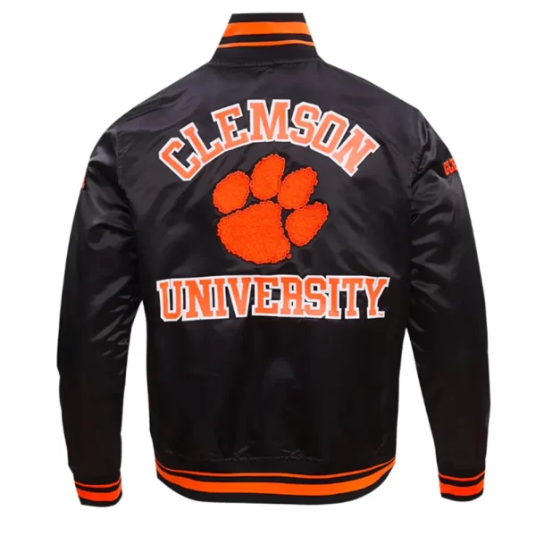 Clemson University Classic Rib Varsity Black Satin Jacket