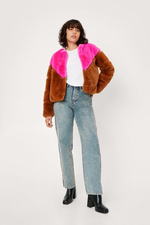 Color Block Faux Fur Jacket