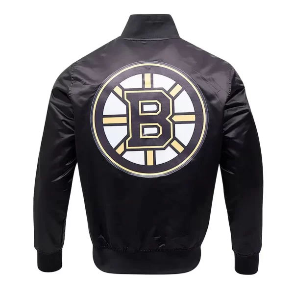 Glam Boston Bruins Classic Bomber Black Satin Jacket