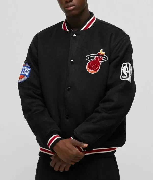 Hardwood Classics Miami Heat Full-Snap Black Varsity Jacket