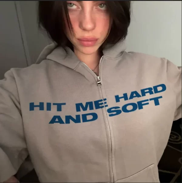 Hit Me Hard And Soft Grey Zipper Hoodie