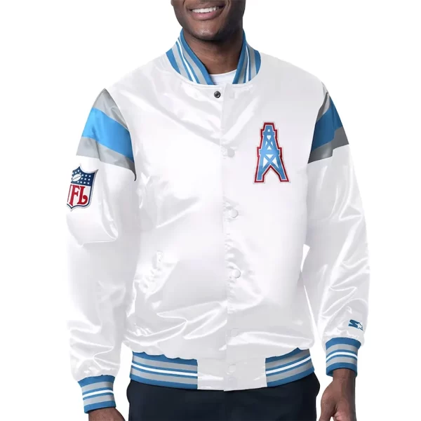 Houston Oilers White & Light Blue Varsity Satin Jacket