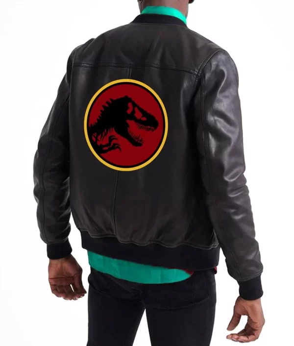 Jurassic Park Bomber Black Leather Full-Zip Jacket