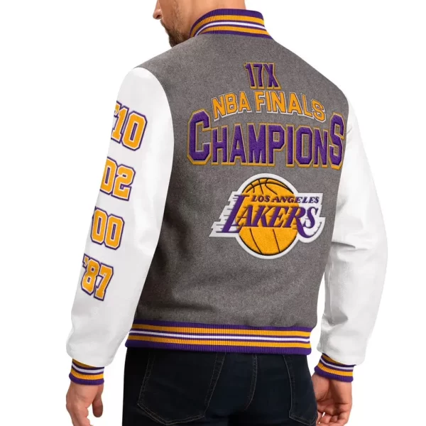 LA Lakers 17X Super Bowl Gray Full-Snap Varsity Wool Jacket