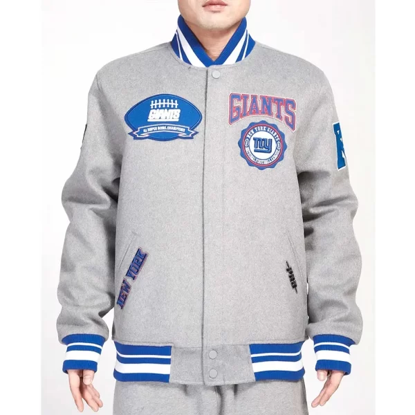 NY Giants Crest Emblem Gray Varsity Wool Jacket