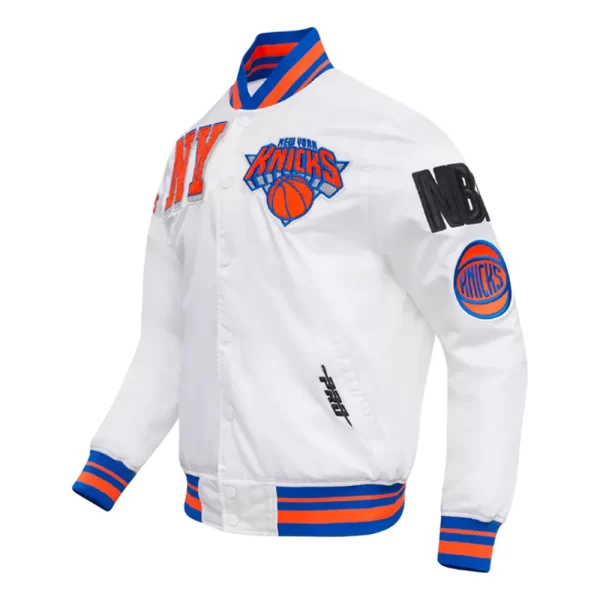 NY Knicks Mashup Classic Rib White Satin Jacket