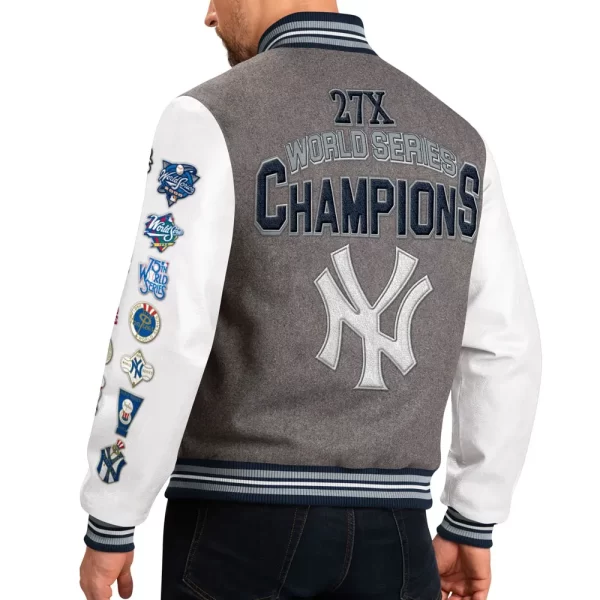 NY Yankees 27X Super Bowl Gray and White Varsity Wool Jacket